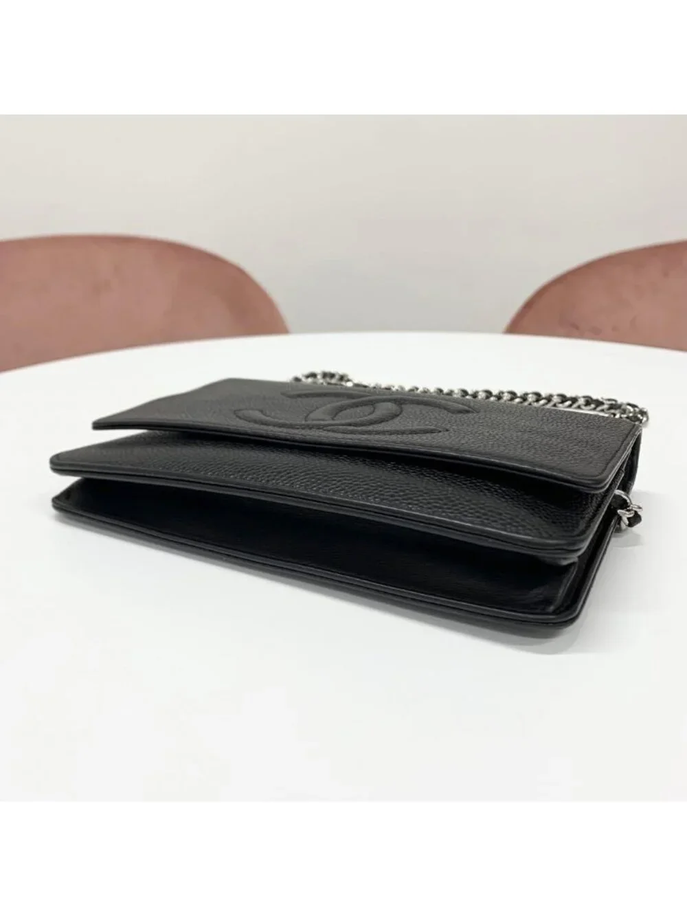 Chanel Caviar Leather CC Logo Shoulder Bag Chain Wallet